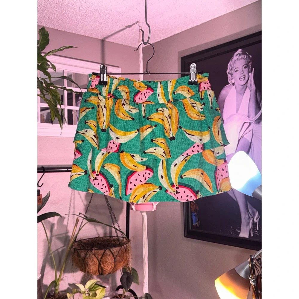 Old Navy Skort Kids Size L 10-12 Green Banana Watermelon‎ Ruffle Fruit Skirt